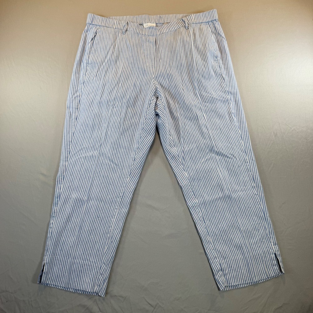 J. Jill Linen Stretch Striped Cropped Pants Blue White L Coastal Resort Beach
